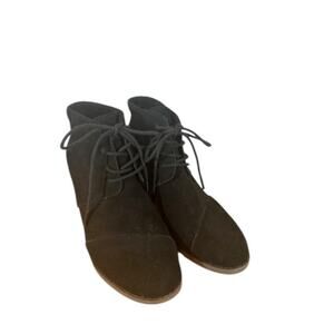 Toms Black Lace Up Wood Stackable Wedge Heeled Bootie Women Sz 7.5